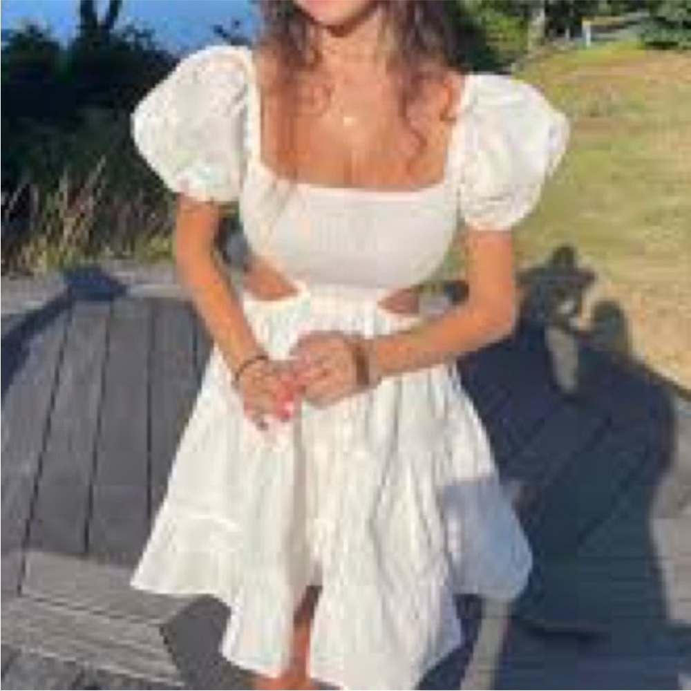 Sabo Skirt Mini Dress Lightweight Breathable Plaid Ruffle Puff Sleeve Cream 10